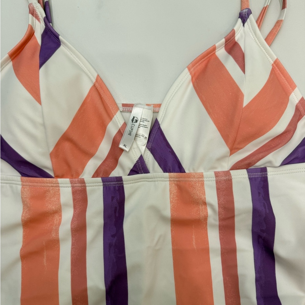 Cupshe Pink and Purple Striped Women's One Piece Swimsuit - Picture 3 of 4